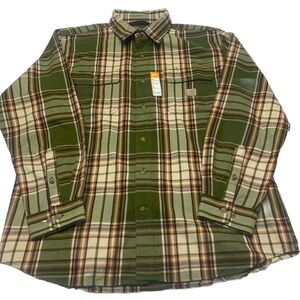 NWT Carhartt Loose Fit Heavyweight Long-Sleeve Plaid Shirt Green TW-4451